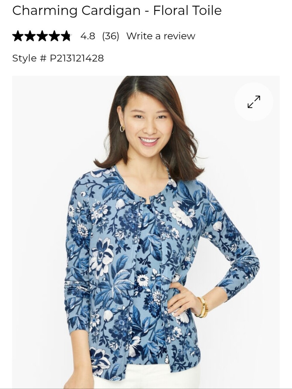 Talbots Charming Cardigan - Floral Toile, Blue Button-Down Sweater, Plus 1X